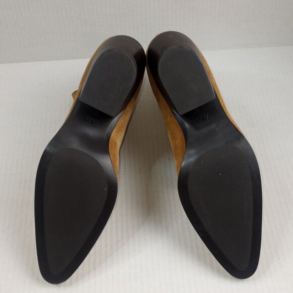 Zara Brown Tan Leather Pointed Toe Western Cowboy Ankle Boots - Picture 5 of 5